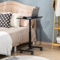 HOMCOM Laptop Table Height Adjustable, Mobile Laptop Stand with Wheels, Sofa Side Table for Home Office, Black(m-11)