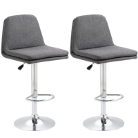 HOMCOM Morden Bar Stools Set of 2, Swivel Fabric Breakfast Barstools, Adjustable Kitchen Stools with Backs, Footrest for Home Pub Area, Grey