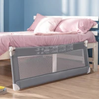 HOMCOM Toddler Bed Rail Foldable Safety Barrier Fold Down Bed Guard for Flat & Slat Bed, 150 x 50cm, Grey(m-13)