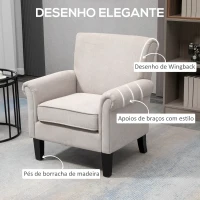 HOMCOM Poltrona Estofada em Tecido Poltrona Relax com Apoio para os Braços Assento Amovível e Lavável Pés de Madeira 79x78x87cm Cinza(m-4)