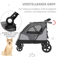 PawHut Hundebuggy Hundewagen mit 4 Räder Haustierbuggy für mittelgroße Hunde faltbar Oxford Grau 104,5 x 68,5 x 110 cm(m-4)