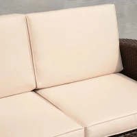 Outsunny Divano a 3 Posti in PP Plastica ad Effetto Rattan, Divano da Giardino con Cuscini, Marrone e Champagne, 199x71x75cm(m-8)