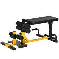 HOMCOM 3-In-1 Squat Machine, Weight Bench and Push up Stand, Adjustable Sit up Bench Leg Press Machine, for Home, Office, Gym Fitness Training, Yellow(m-1)