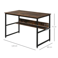 HOMCOM Birou de Masa, Stil Industrial, Raft interior, Metal/PAL, 120 x 60 x 75 cm, Maro(m-3)