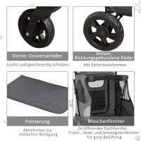 PawHut Hundebuggy Hundewagen mit 4 Räder Haustierbuggy für mittelgroße Hunde faltbar Oxford Grau 104,5 x 68,5 x 110 cm(m-7)