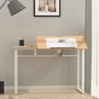 HOMCOM Birou cu blat reglabil pe colt pentru desen casa birou stejar alb(m-7)