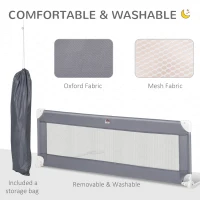 HOMCOM Toddler Bed Rail Foldable Safety Barrier Fold Down Bed Guard for Flat & Slat Bed, 150 x 50cm, Grey(m-6)