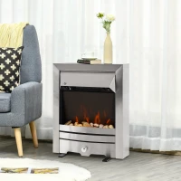 HOMCOM Installing Electric Fireplace, 2000W, Pebble Burning Effect Heater Fire Flame Indoor LED Lighting - Stainless Steel(m-10)