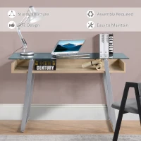 HOMCOM Birou picioare in forma de X suprafata de sticla design modern pentru domiciliu birou(m-5)