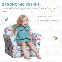 HOMCOM Children Armchair Kids Sofa Tub Chair Seat Cartoon Dinosaur Pattern Bedroom Wooden Frame Non-slip Seater(m-5)