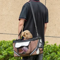 PawHut Small Dog Crate Dog Carrier Dog Travel Crate Folding Fabric Soft 38L x 27W x 26Hcm-Brown(m-2)