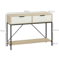 HOMCOM Consola moderna cu 2 sertare si raft deschis, masa canapea pentru intrare, hol sufragerie, natural(m-3)