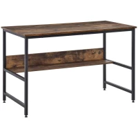 HOMCOM Birou de Masa, Stil Industrial, Raft interior, Metal/PAL, 120 x 60 x 75 cm, Maro(m-1)
