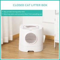 PawHut Portable Cat Litter Box, Pet Toilet with Front Entry Top Exit, Fully Enclosed Kitten Pan with Scoop, White(m-5)