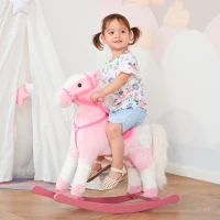 HOMCOM Baby Rocking Horse Plush Ride on Animals Rocker with Sound Handle Grip for Kids 3-6 Years - Pink(m-13)