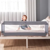 HOMCOM Toddler Bed Rail Foldable Safety Barrier Fold Down Bed Guard for Flat & Slat Bed, 150 x 50cm, Grey(m-2)