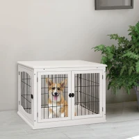 PawHut Dog Crate, Furniture Style Puppy Cage End Table, Pet Kennel House with 3 Doors for Small Dog, White 81 x 58.5 x 66 cm(m-10)