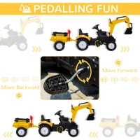 HOMCOM Kids Ride-On Construction Car, with Horn and Detachable Trailer - Yellow(m-5)