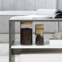 HOMCOM Masuta de cafea moderna cu efect de ciment, dreptunghiulara, pe 2 niveluri cu raft de depozitare pentru camera de zi(m-8)