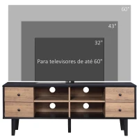HOMCOM Móvel de TV para Televisores de até 60 Polegadas com 4 Gavetas e 4 Prateleiras Abertas 130x40x50cm Madeira e Preto(m-7)