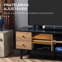 HOMCOM Móvel de TV para Televisores de até 60 Polegadas com 4 Gavetas e 4 Prateleiras Abertas 130x40x50cm Madeira e Preto(m-6)