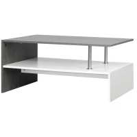 HOMCOM Masuta de cafea moderna cu efect de ciment, dreptunghiulara, pe 2 niveluri cu raft de depozitare pentru camera de zi(m-11)