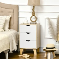 HOMCOM Mesa de Cabeceira com 3 Gavetas para Dormitório Sala de Estar Estilo Moderno Anti-Tombo 40x35x68,5cm Madeira e Branco(m-2)