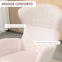 HOMCOM Poltrona Baloiço Estofada em Veludo com Assento Acolchoado Apoio para os Braços e Pés de Madeira de Faia 65x87x102cm Rosa(m-5)