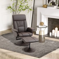 HOMCOM Scaun rabatabil si otoman cu baza infasurata, scaun pivotant din piele PU cu suport pentru picioare pentru sufragerie, dormitor si birou, maro(m-2)