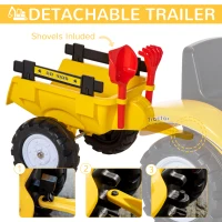 HOMCOM Kids Ride-On Construction Car, with Horn and Detachable Trailer - Yellow(m-6)