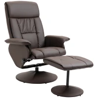 HOMCOM Scaun rabatabil si otoman cu baza infasurata, scaun pivotant din piele PU cu suport pentru picioare pentru sufragerie, dormitor si birou, maro(m-4)