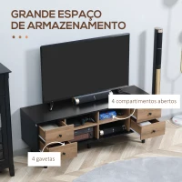 HOMCOM Móvel de TV para Televisores de até 60 Polegadas com 4 Gavetas e 4 Prateleiras Abertas 130x40x50cm Madeira e Preto(m-4)