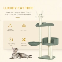PawHut Cat Tree, Climbing Kitten Cat Tower Activity Center for Indoor Cats with Sisal Scratching Post, Green(m-7)