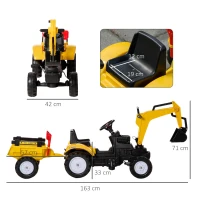 HOMCOM Kids Ride-On Construction Car, with Horn and Detachable Trailer - Yellow(m-3)