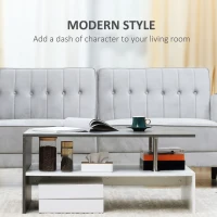 HOMCOM Masuta de cafea moderna cu efect de ciment, dreptunghiulara, pe 2 niveluri cu raft de depozitare pentru camera de zi(m-4)