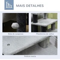 PawHut Escada para Gatos de 4 Degraus Escada para Animais de Estimação com Altura Ajustável Caverna Bola Suspensa 60x40x66cm Cinza(m-6)