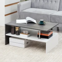 HOMCOM Masuta de cafea moderna cu efect de ciment, dreptunghiulara, pe 2 niveluri cu raft de depozitare pentru camera de zi(m-10)