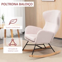 HOMCOM Poltrona Baloiço Estofada em Veludo com Assento Acolchoado Apoio para os Braços e Pés de Madeira de Faia 65x87x102cm Rosa(m-4)