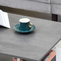 HOMCOM Masuta de cafea moderna cu efect de ciment, dreptunghiulara, pe 2 niveluri cu raft de depozitare pentru camera de zi(m-7)