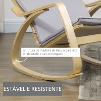 HOMCOM Poltrona Baloiço Poltrona Relax com Almofada Amovível Apoio para os Braços e Pés de Madeira de Bétula 67x97x84cm Cinza(m-4)