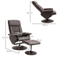 HOMCOM Scaun rabatabil si otoman cu baza infasurata, scaun pivotant din piele PU cu suport pentru picioare pentru sufragerie, dormitor si birou, maro(m-3)