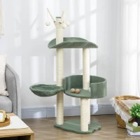 PawHut Cat Tree, Climbing Kitten Cat Tower Activity Center for Indoor Cats with Sisal Scratching Post, Green(m-10)