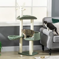 PawHut Cat Tree, Climbing Kitten Cat Tower Activity Center for Indoor Cats with Sisal Scratching Post, Green(m-2)