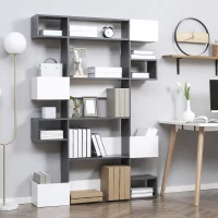 HOMCOM Biblioteca moderna cu 5 niveluri, pentru camera de zi, birou, studiu, gri(m-2)