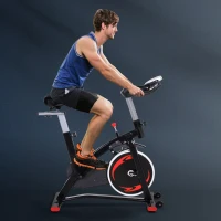 HOMCOM Stationary Exercise Bike, with 10KG Flywheel, Phone Holder - Red(m-10)