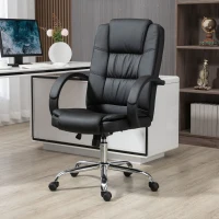 Vinsetto Office Chair, PU Leather Desk Chair with 13cm Soft Padded Seat and Backrest, Swivel Chair with Adjustable Height and Rolling Wheels, Black(m-10)