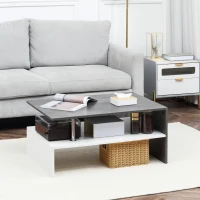 HOMCOM Masuta de cafea moderna cu efect de ciment, dreptunghiulara, pe 2 niveluri cu raft de depozitare pentru camera de zi(m-2)