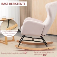 HOMCOM Poltrona Baloiço Estofada em Veludo com Assento Acolchoado Apoio para os Braços e Pés de Madeira de Faia 65x87x102cm Rosa(m-7)