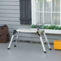 DURHAND Platforma de lucru pliabila pentru treburile casnice cu 4 picioare de protectie, aliaj de aluminiu, 128x41x60 cm, argintiu(m-2)