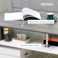 HOMCOM Masuta de cafea moderna cu efect de ciment, dreptunghiulara, pe 2 niveluri cu raft de depozitare pentru camera de zi(m-6)